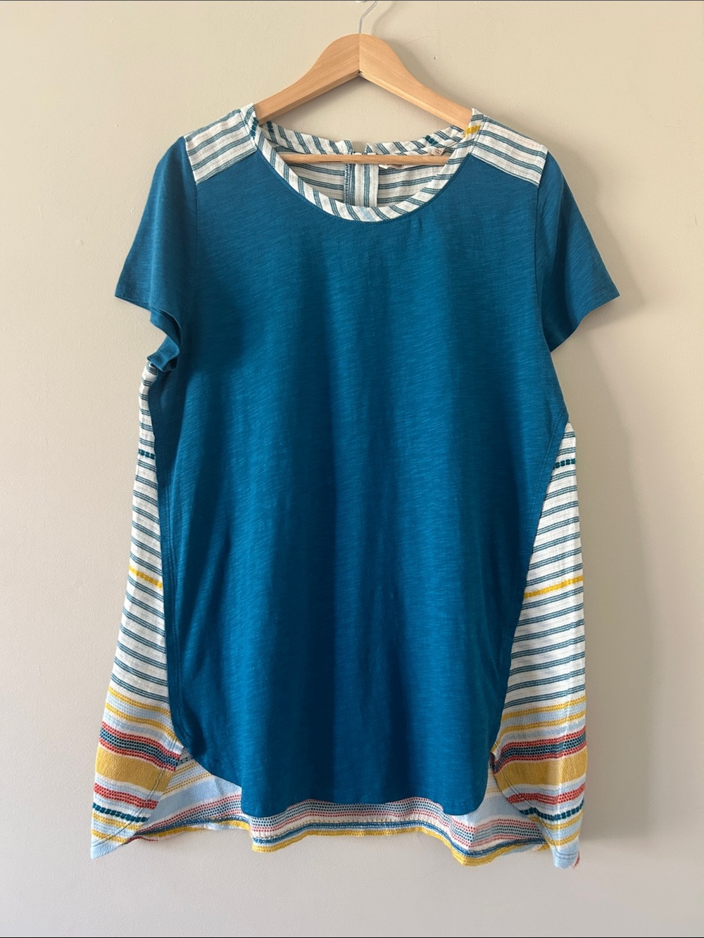 Soft Surroundings Mixed-Media Striped Accent Tunic Top Large Cotton Modal